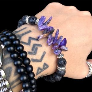 Genuine Russian purple charoite & lava rock beads